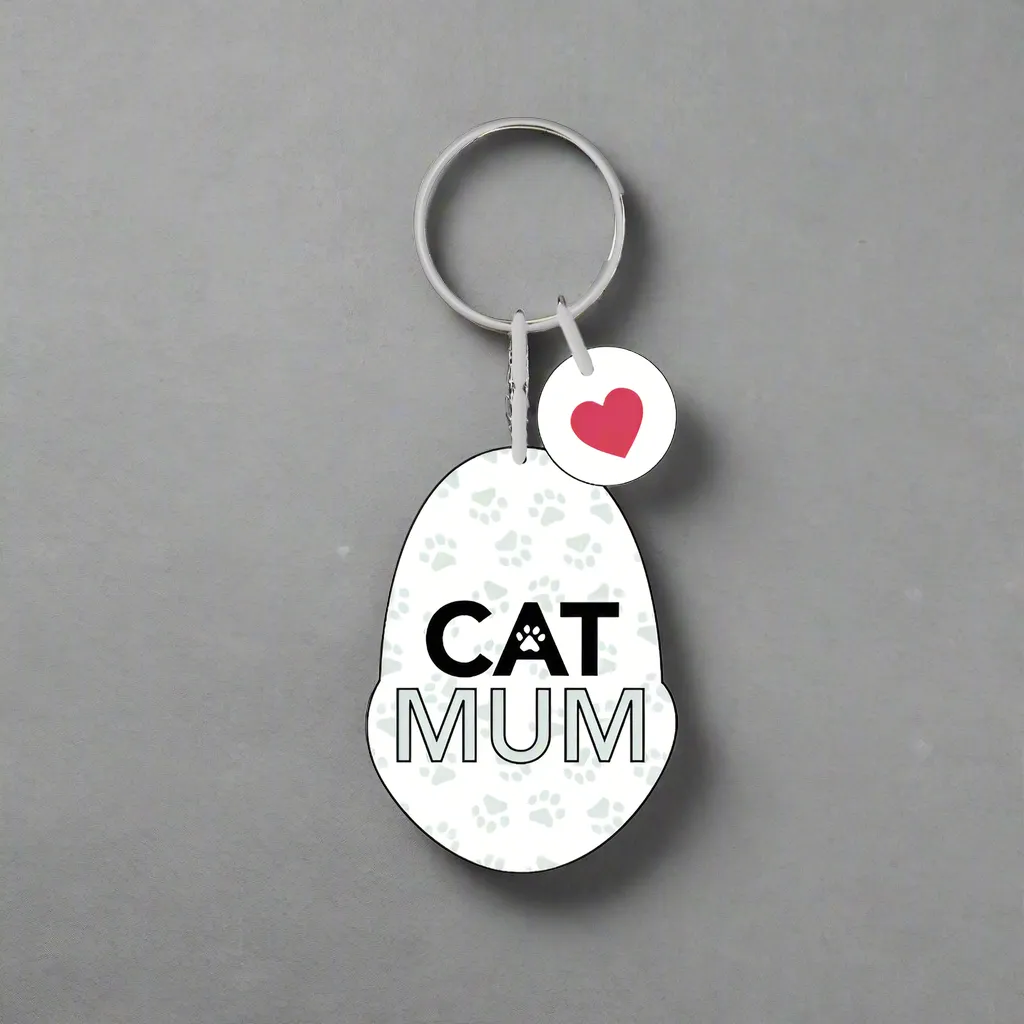 Crazy Cat Lady, Cat Mum, Best Friend Has Paws Enamel Heart Keyring Bag Charm