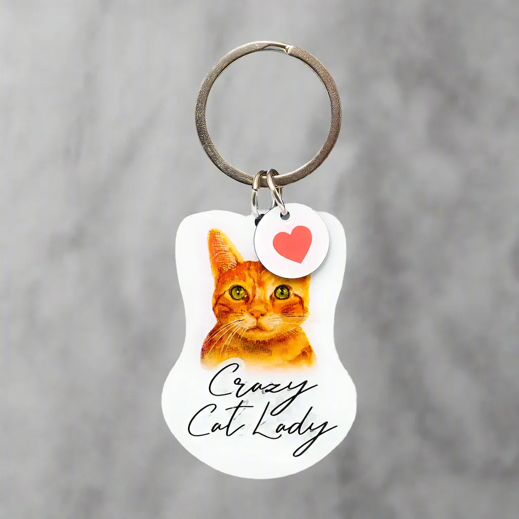 Crazy Cat Lady, Cat Mum, Best Friend Has Paws Enamel Heart Keyring Bag Charm