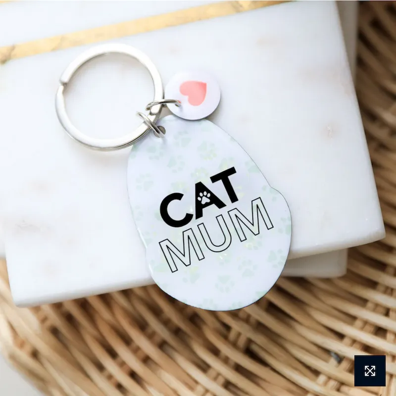 Crazy Cat Lady, Cat Mum, Best Friend Has Paws Enamel Heart Keyring Bag Charm