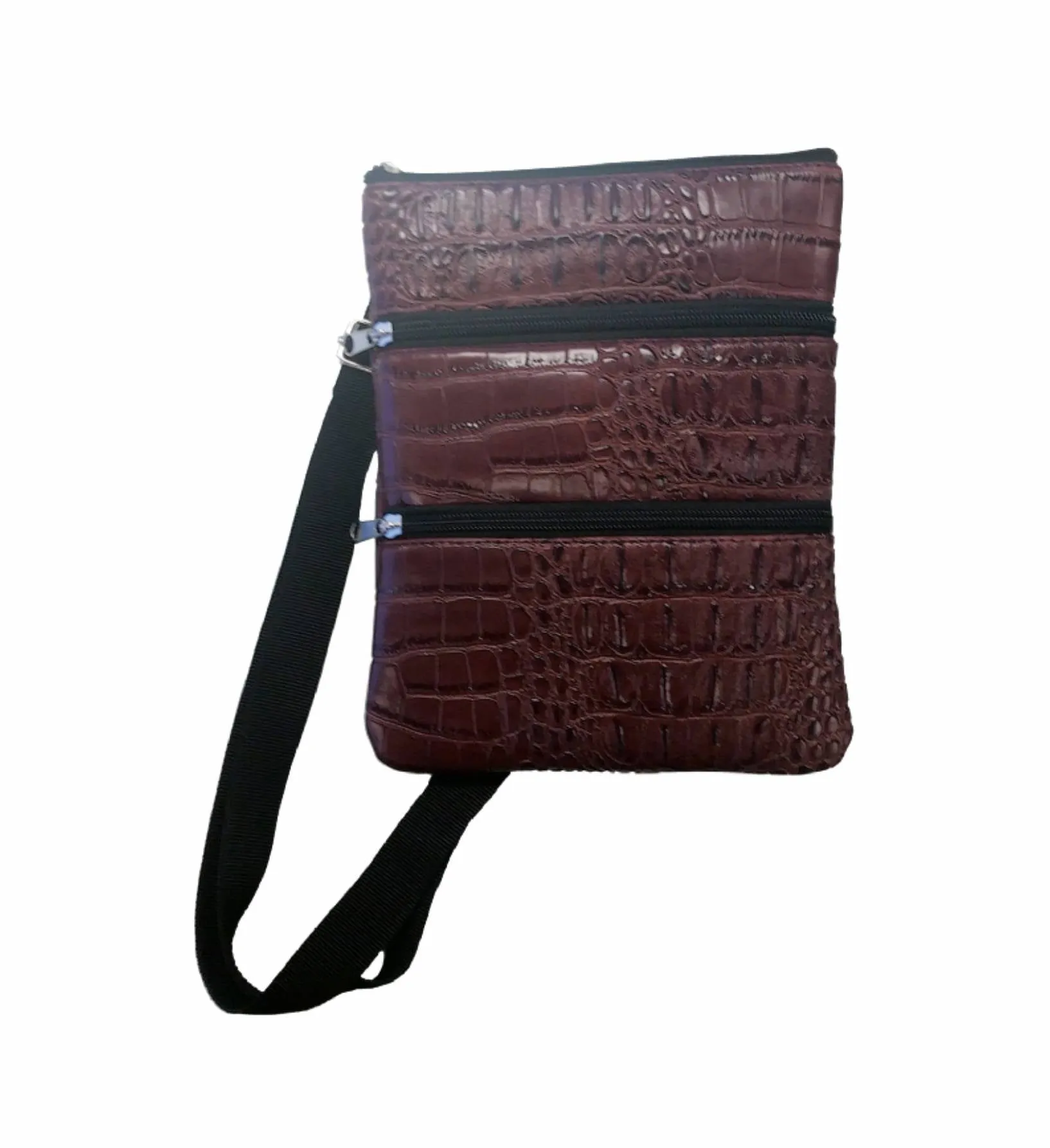 Croc Skin 3 Compartment Zip Bag Crocodile Skin Travel Bag Mens Womens Unisex Neoprene - Black Red Brown Green