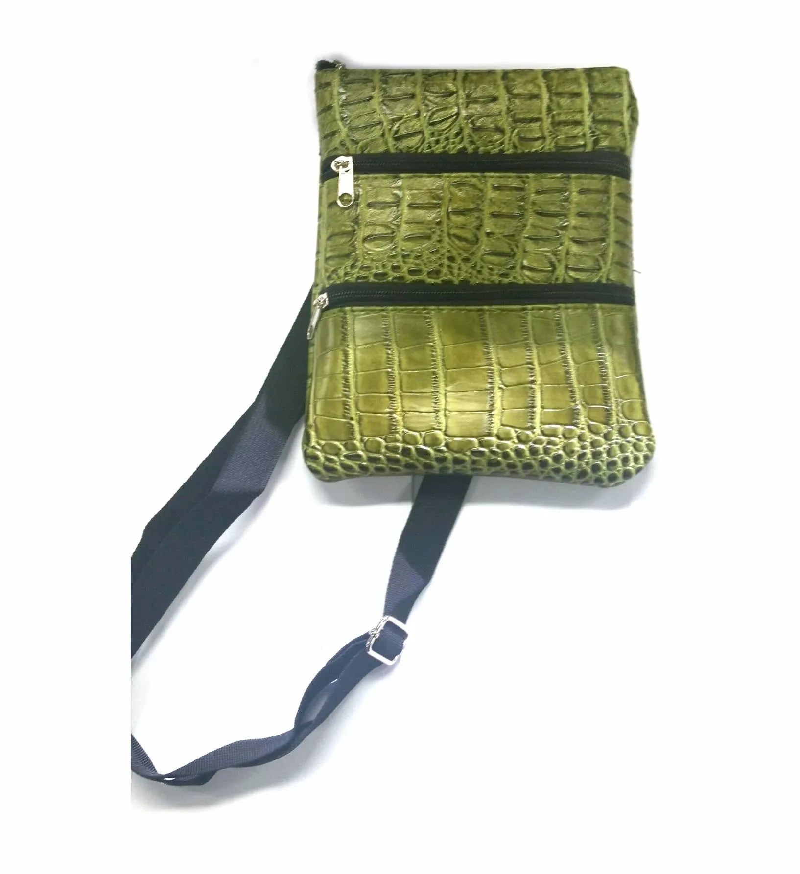 Croc Skin 3 Compartment Zip Bag Crocodile Skin Travel Bag Mens Womens Unisex Neoprene - Black Red Brown Green