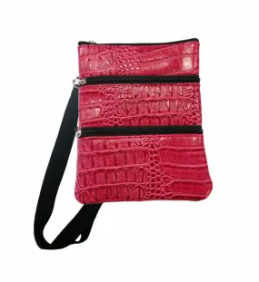 Croc Skin 3 Compartment Zip Bag Crocodile Skin Travel Bag Mens Womens Unisex Neoprene - Black Red Brown Green