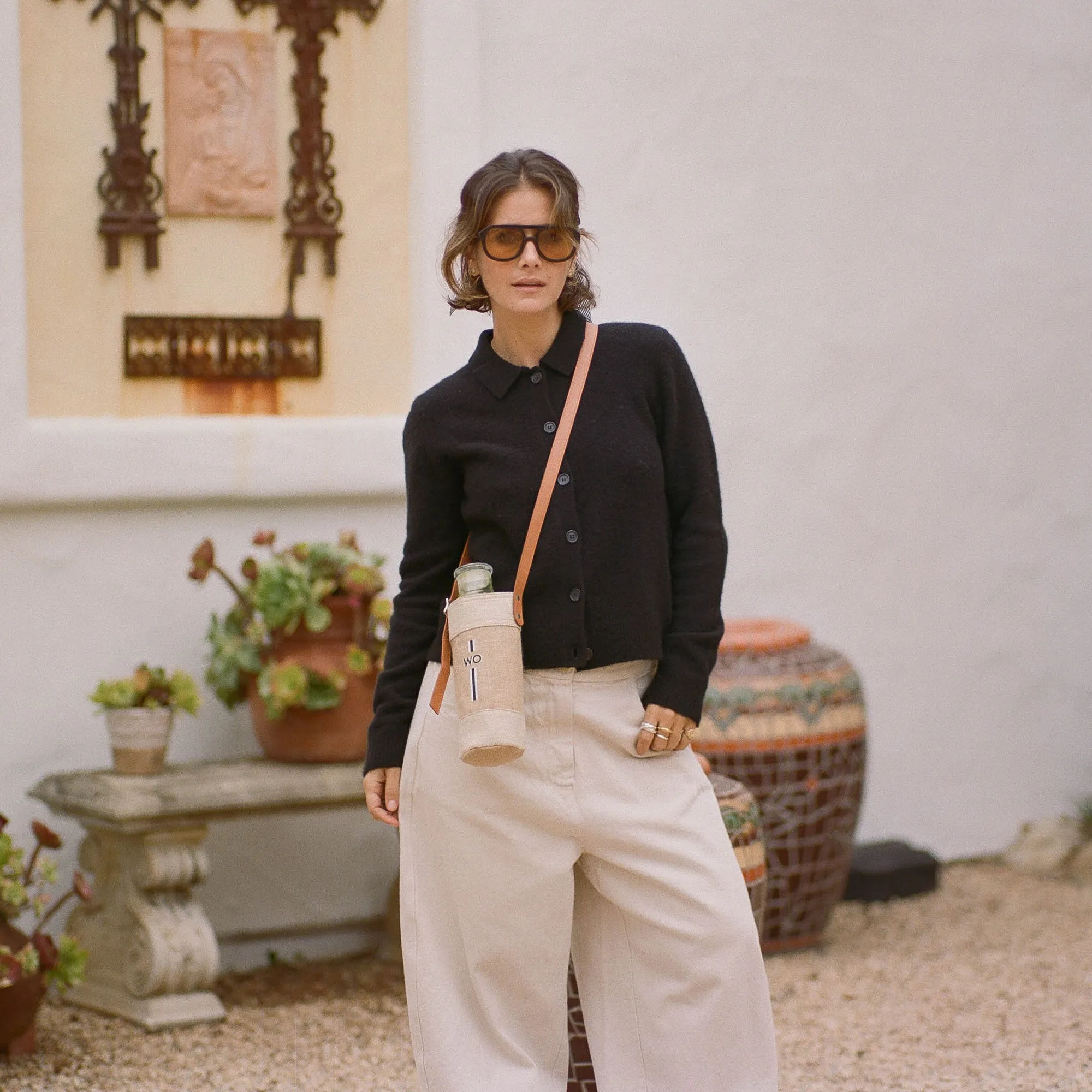 Crossbody Bottle Bag in Natural with Monogram