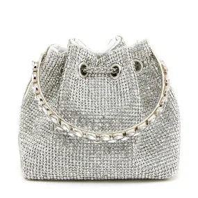 Crystal Pouch Handbag with Jewelled Handle in Silver