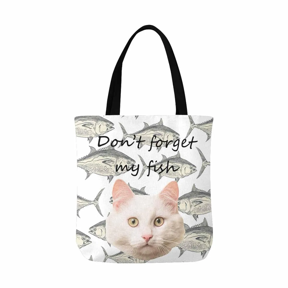 Custom Cat Face Fish Canvas Tote Bag