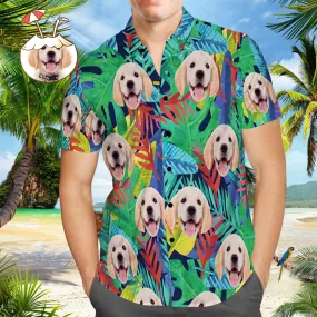 Custom Dog Face Hawaiian Shirt Men's Hawaiian Shirt Multicolor Leaves Beach Shirt