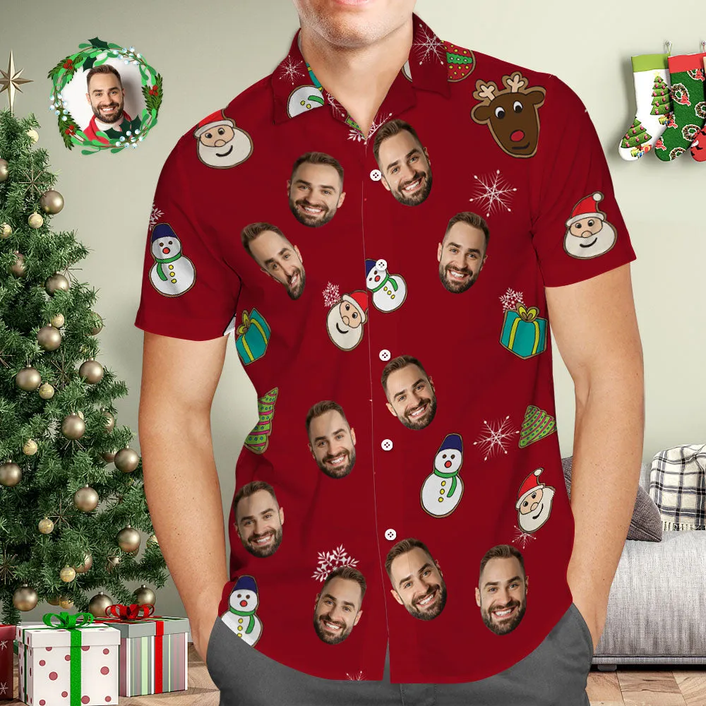 Custom Face Hawaiian Shirt Personalised Photo Red Hawaiian Shirts Santa Claus Merry Christmas