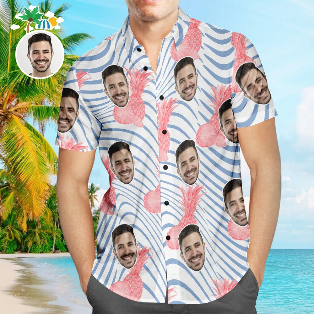 Custom Face Hawaiian Shirt Pure Pineapple Personalised Aloha Beach Shirt For Men