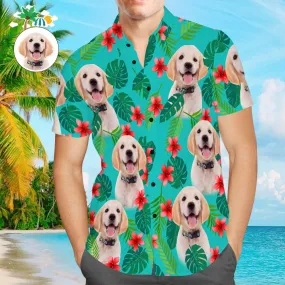 Custom Face Men Hawaiian Shirts Personalized Dog Face on a Hawaiian Shirt for Pet Lover - Green