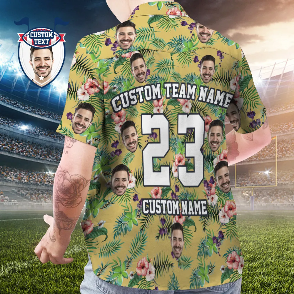 Custom Printed Hawaiian Shirt for Fans Personalised Face and Text Hawaiian Shirt Gift for fans - Leaves & Flowers