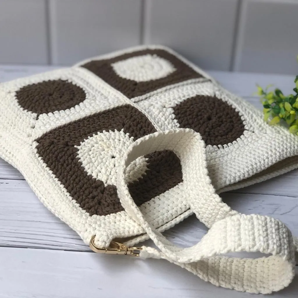 Dark Brown and Off White Unisex Crochet Crossbody Sling Bag