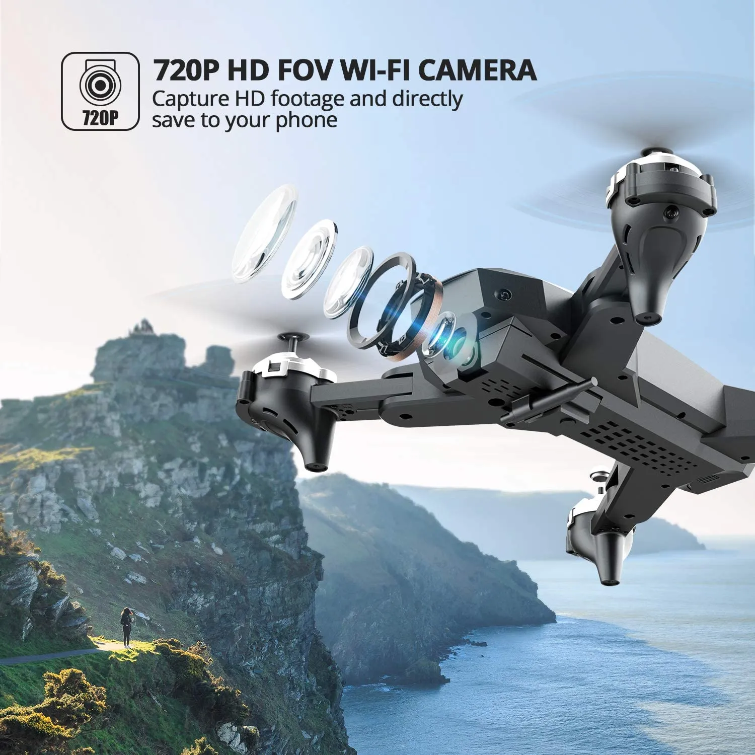 DEERC D10 Mini Drone for Kids with 720P HD FPV Camera Remote Control 2 Batteries