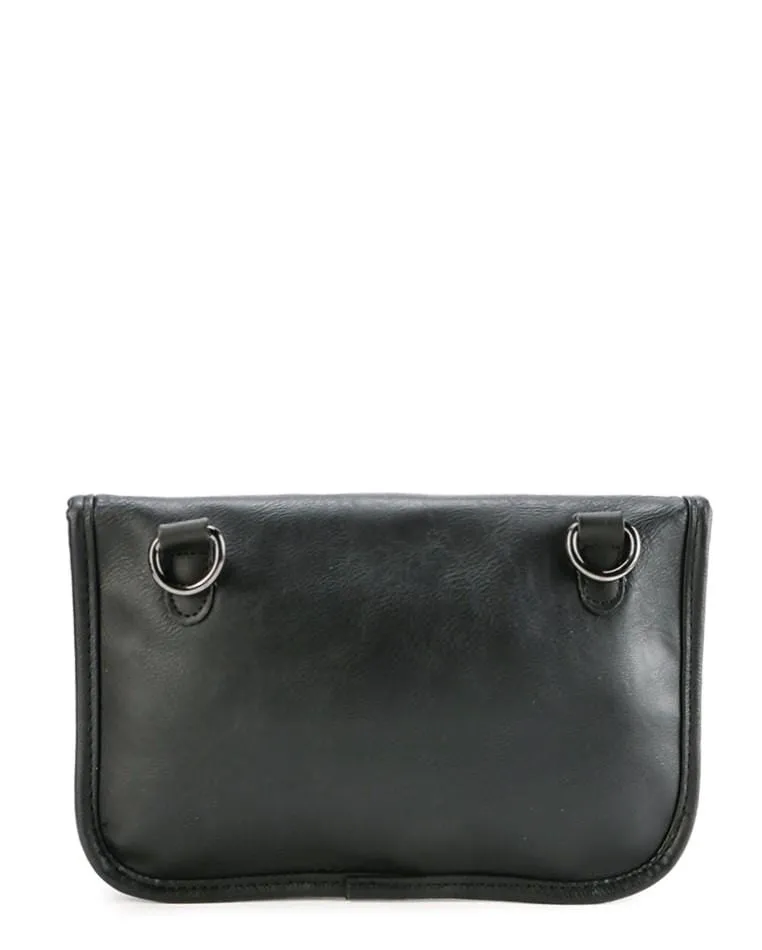 Distressed Leather Carryall Crossbody Pouch - Black