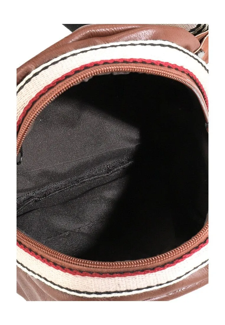 Distressed Leather Pouch Trim Crossbody Bag - Camel