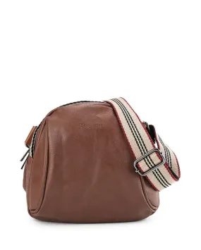 Distressed Leather Pouch Trim Crossbody Bag - Camel