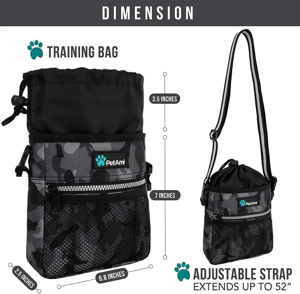 Dog Treat Pouch: Pet Training Bag, Kibble Holder, Trainer Essentials, Poop Bag Dispenser, 3 Wear Options (Camo Black)