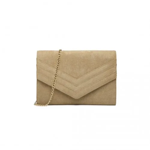 Elegant Light Brown Chevron Envelope Clutch Bag - MISS LULU LP1963