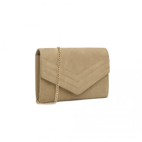 Elegant Light Brown Chevron Envelope Clutch Bag - MISS LULU LP1963