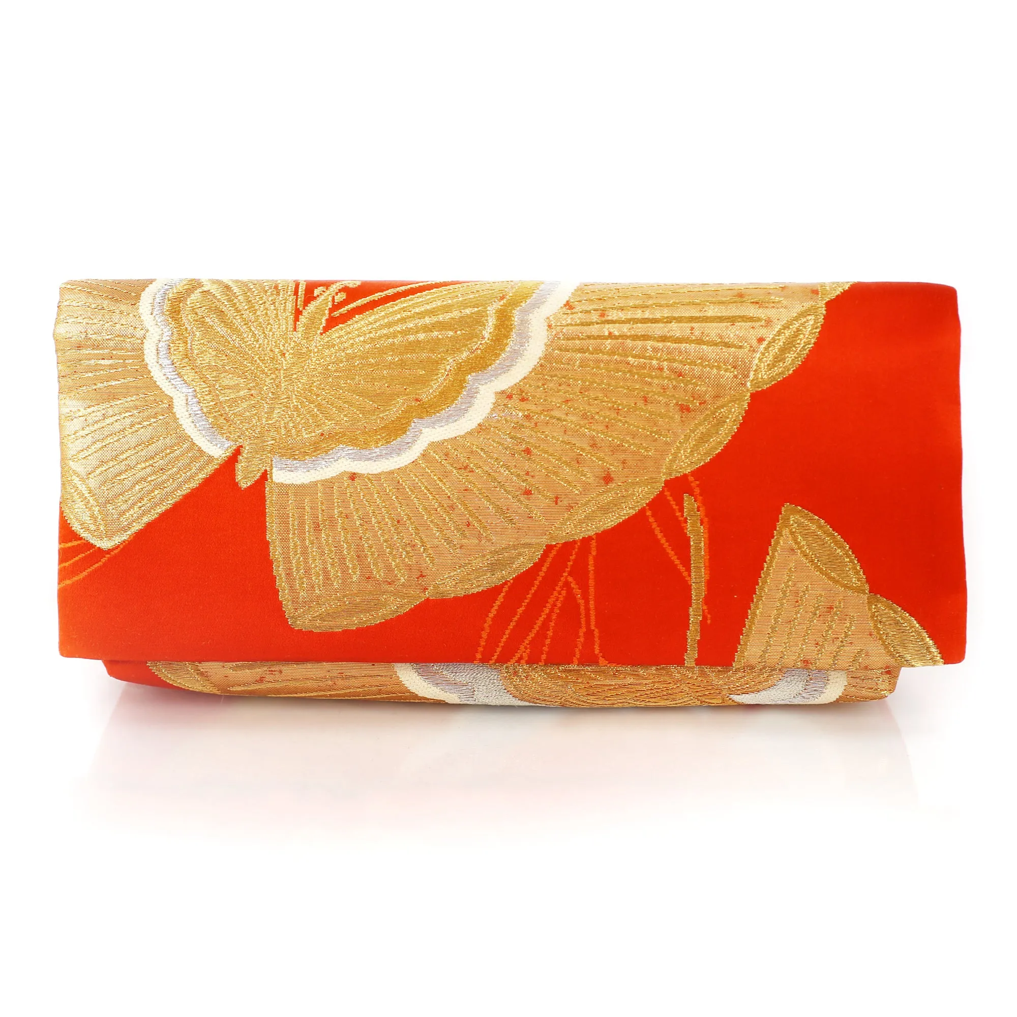 Envelope Clutch Bag with Butterfly on Orange Red | Upcycled Kimono Obi Silk