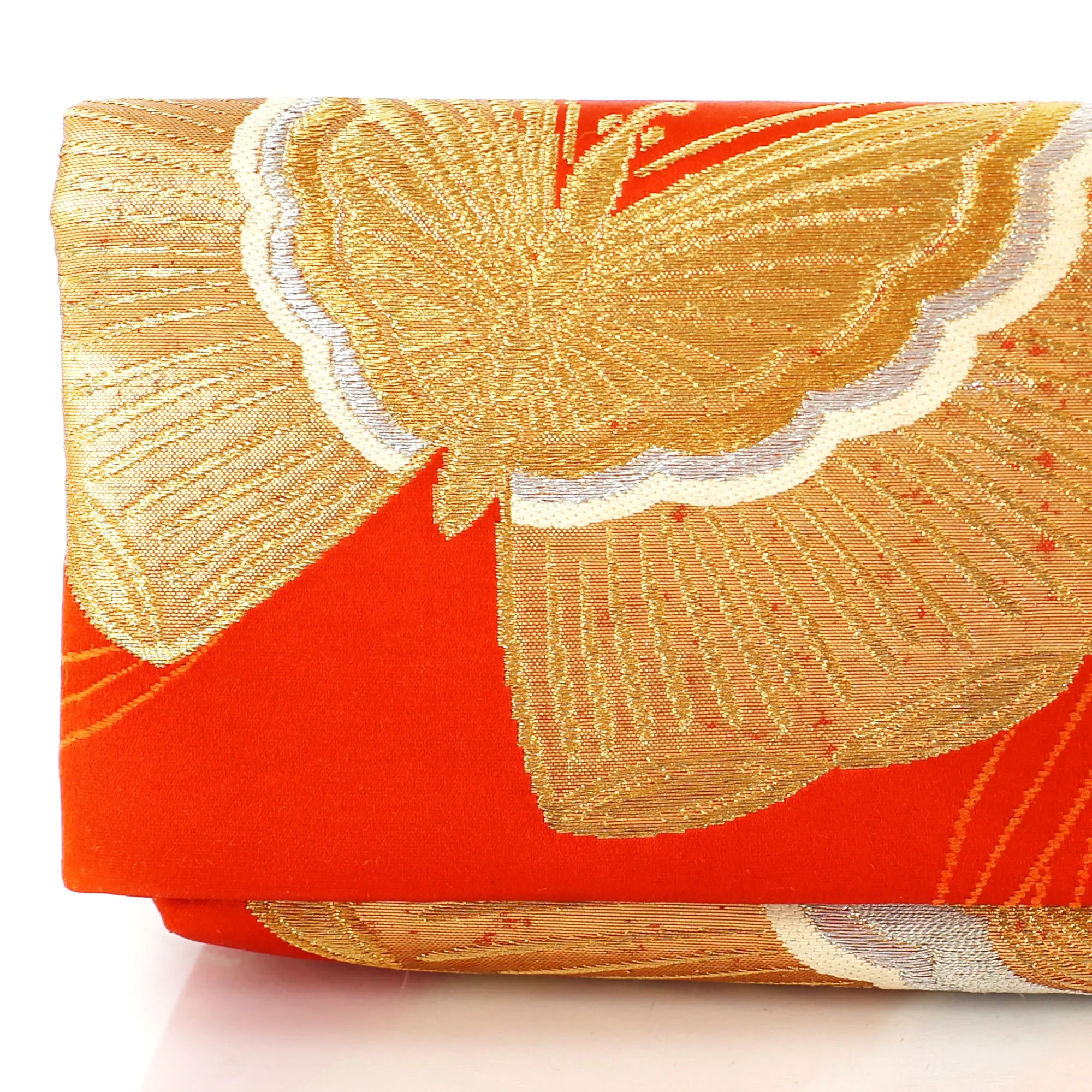 Envelope Clutch Bag with Butterfly on Orange Red | Upcycled Kimono Obi Silk