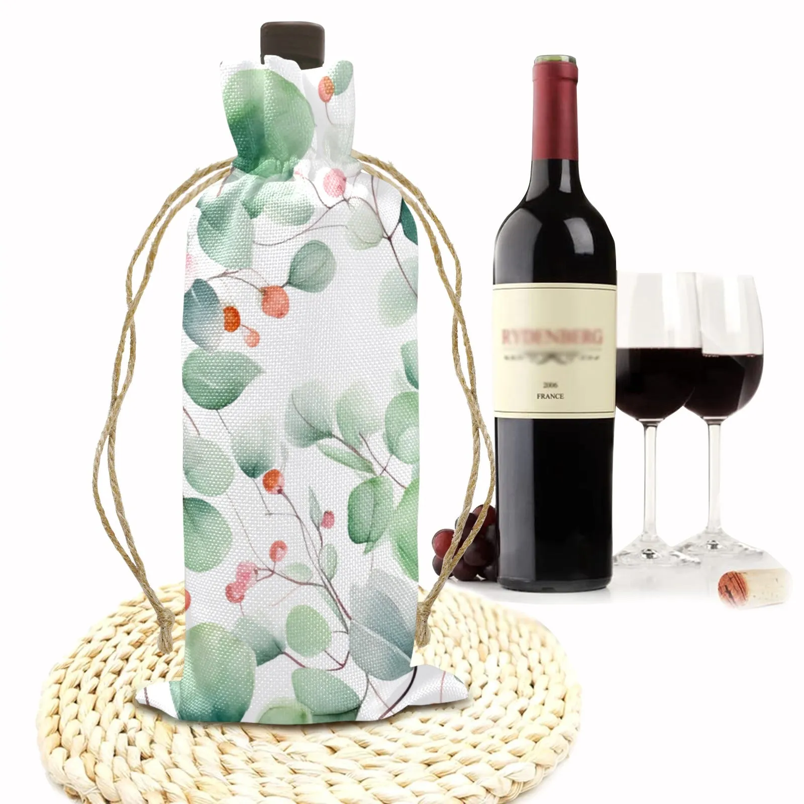 Eucalyptus Leaves awd325 Linen Wine Bottle Bag