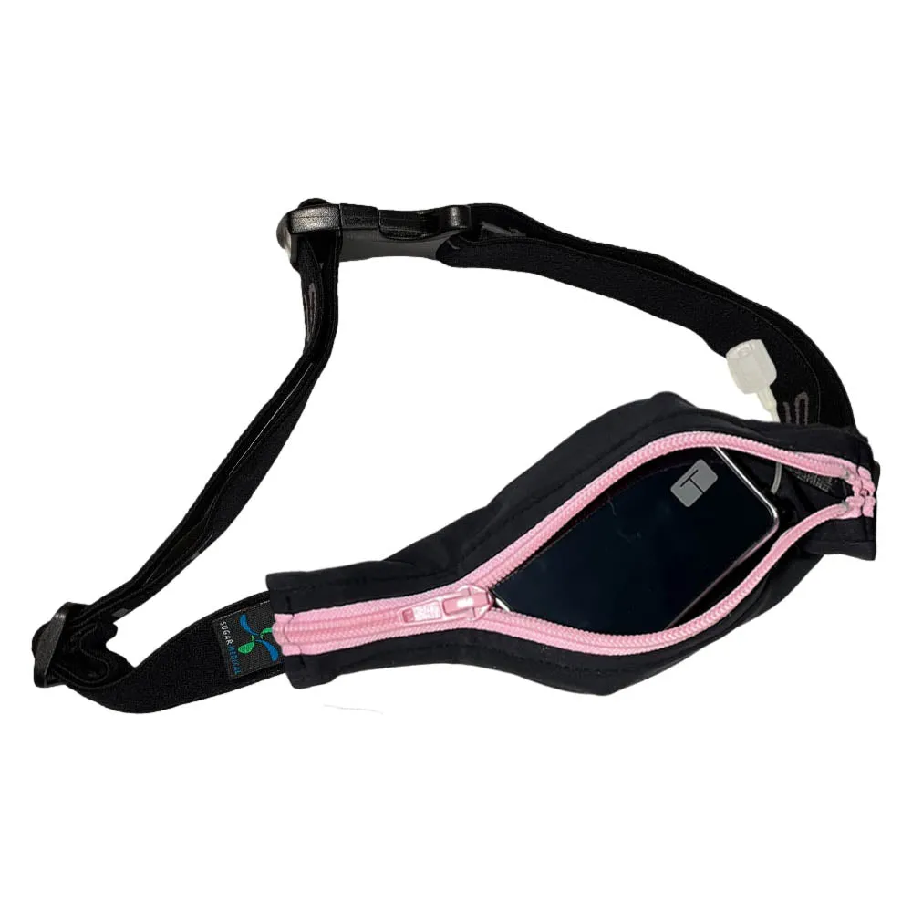 Exclusive Sugar Medical Adult SPIbelt® With A Pass-Through Hole- Black with Light Pink Zipper