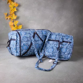 Expandable Travel Bag Blue Colour with White and Blue Flower Printed Design