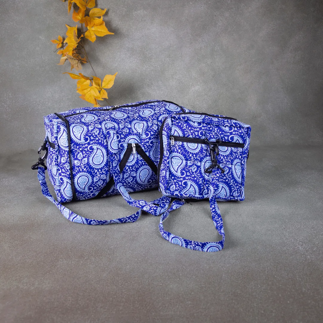 Expandable Travel Bag Blue With Mango Design.