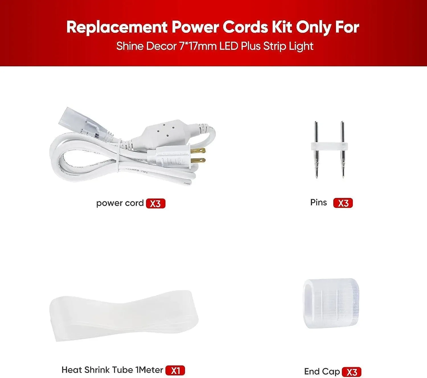 Extra Power Cord Pack for 110V 7x17mm Double Row Plus Strip