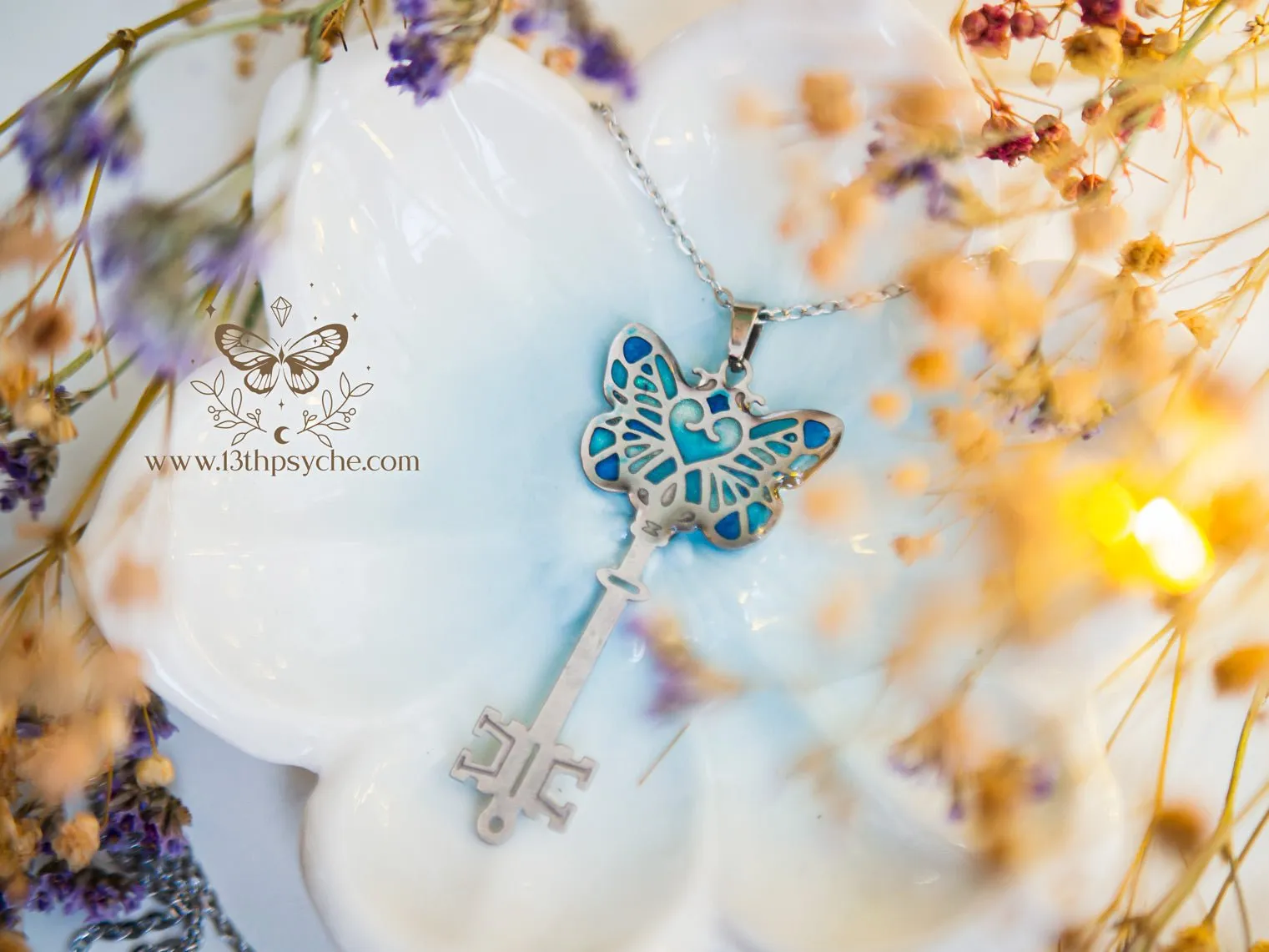 Fairytale Blue butterfly key necklace