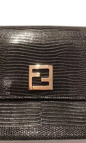 FENDI black LIZARD print LEATHER FLAP evening HANDBAG WITH CHAIN