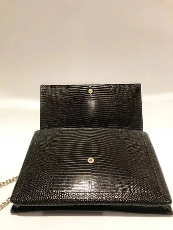 FENDI black LIZARD print LEATHER FLAP evening HANDBAG WITH CHAIN