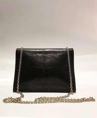 FENDI black LIZARD print LEATHER FLAP evening HANDBAG WITH CHAIN