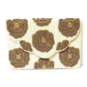 Floral Beaded Clutch Purse (Gold)