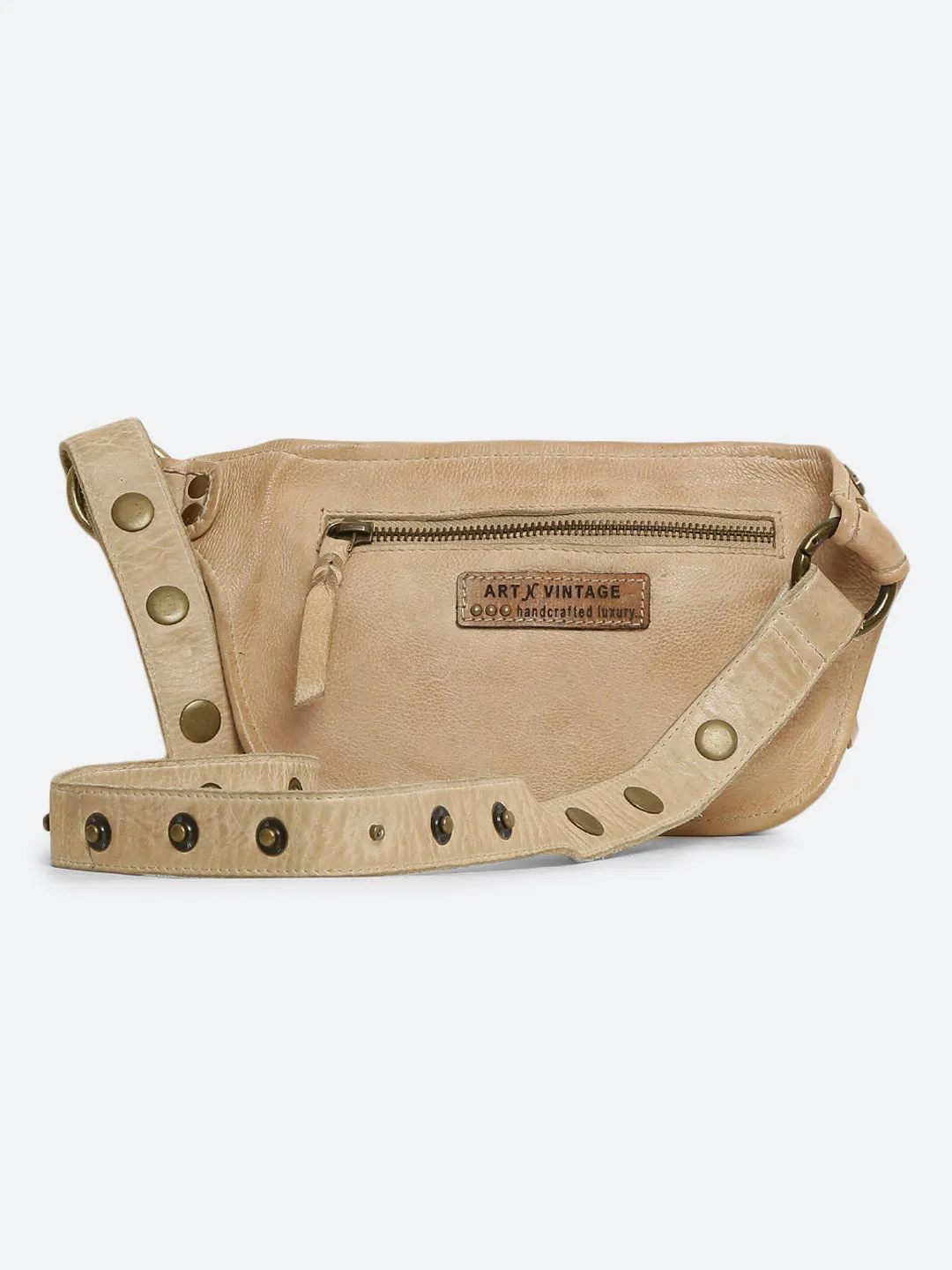 Genuine Cream Leather Waist Belt Bag