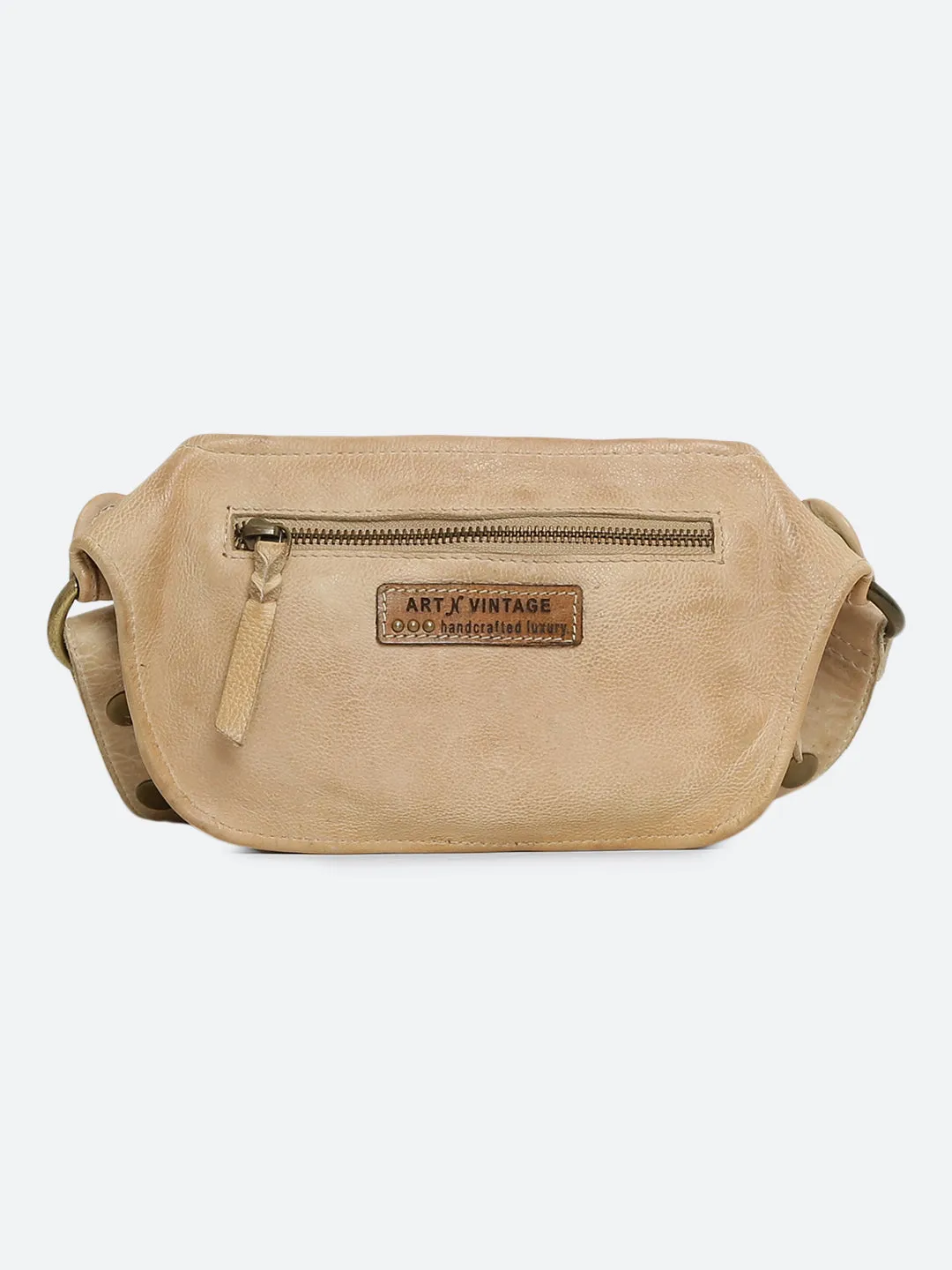 Genuine Cream Leather Waist Belt Bag