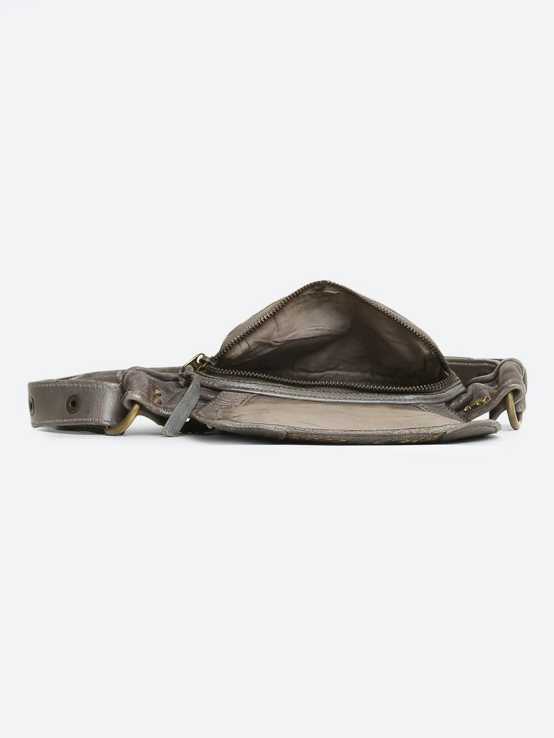 Genuine Grey Leather Waist Belt Bag