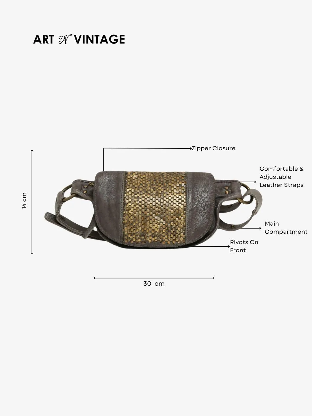 Genuine Grey Leather Waist Belt Bag