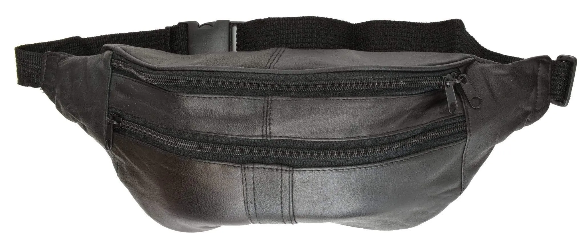 Genuine Leather Belt Bag Slim Fanny Pack Hip Pouch with Zippered Compartments 003 (C)