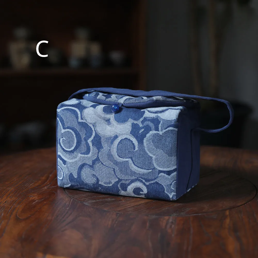 Gohobi Large Blue Wave Pattern Teaware Storage Travel Bag