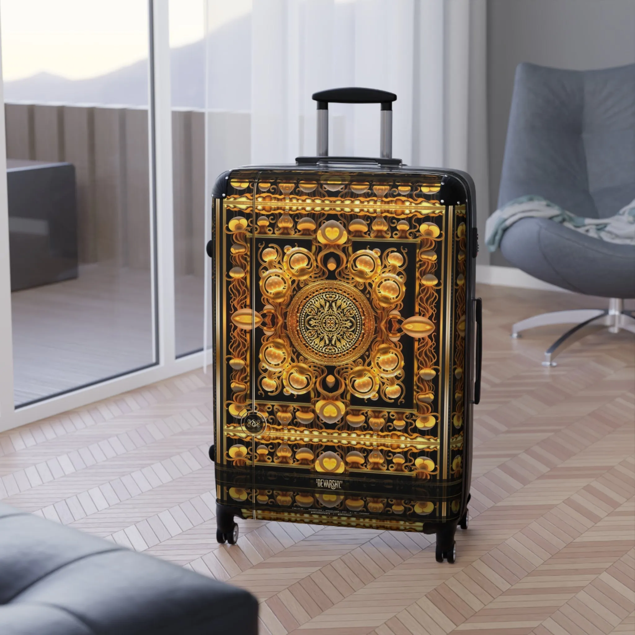 Golden Mushrooms Suitcase Rococo Travel Luggage Carry-on Suitcase Hard Shell Suitcase in 3 Sizes | D20181