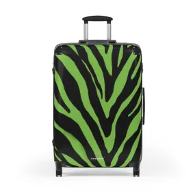 Green Zebra Print Best Suitcases, Black and Green Zebra Print Travel Bag Suitcases (Small, Medium, Large)