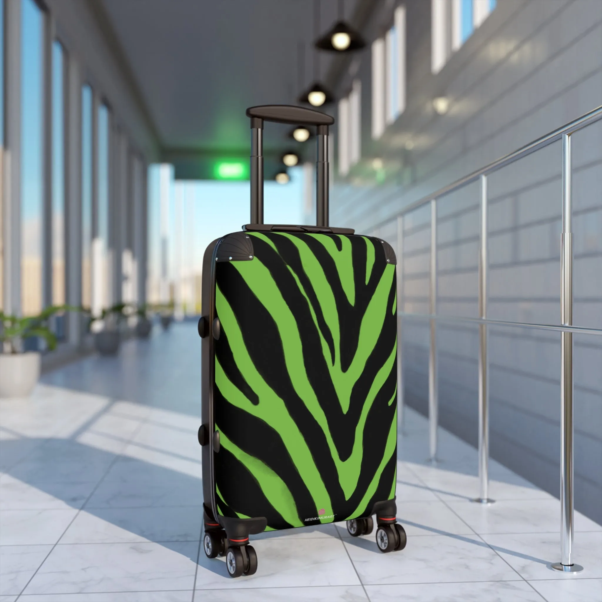 Green Zebra Print Best Suitcases, Black and Green Zebra Print Travel Bag Suitcases (Small, Medium, Large)