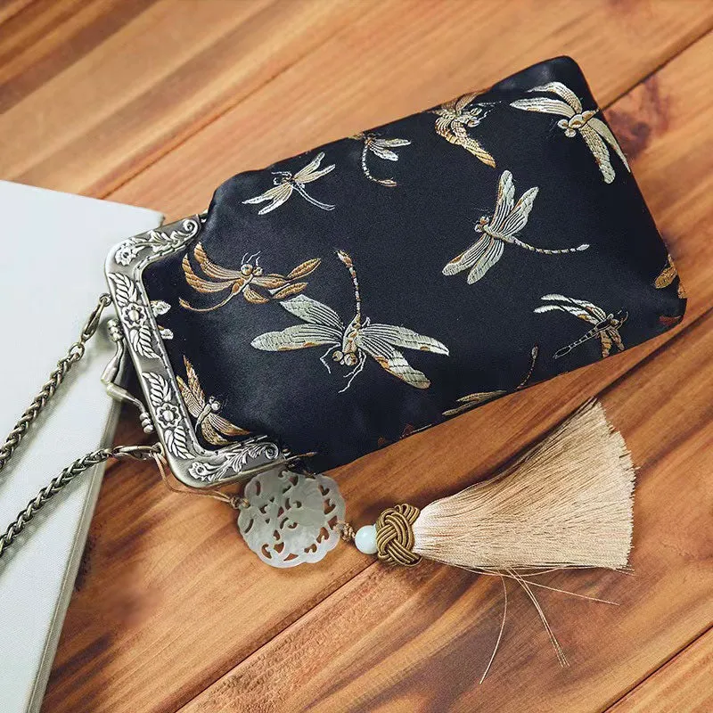 Handmade Silk Coin Purse with Dragonfly Print