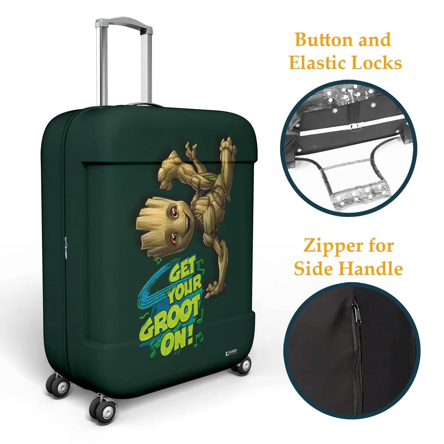 Heart Home Marvel I Am Groot Luggage Cover | Polyester Travel Suitcase Cover | Washable | Stretchable Suitcase Cover | 22-26 Inch-Medium | 26-30 Inch-Large | Pack of 2 | Green