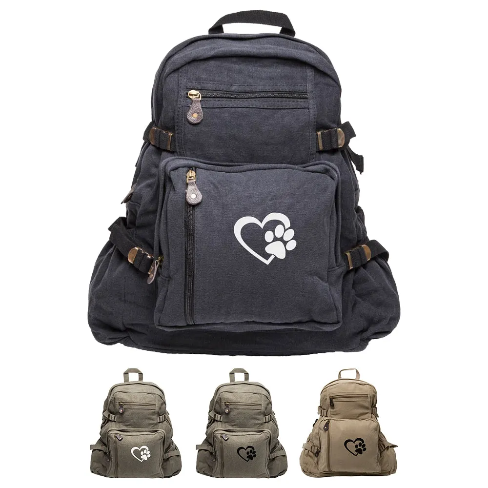 Heart With Dog Paw Puppy Love Teardrop Backpack with Leather Bottom Accents