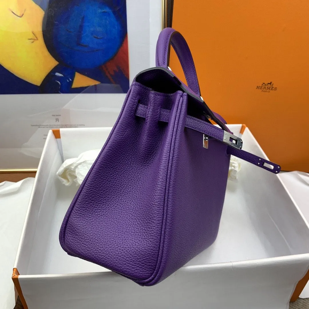 HM Kelly 25 Retourne Togo Purple Bag For Women, Handbags, Shoulder Bags 10in/25cm