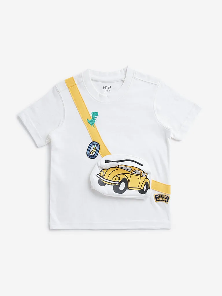 HOP Kids White Car Printed T-Shirt