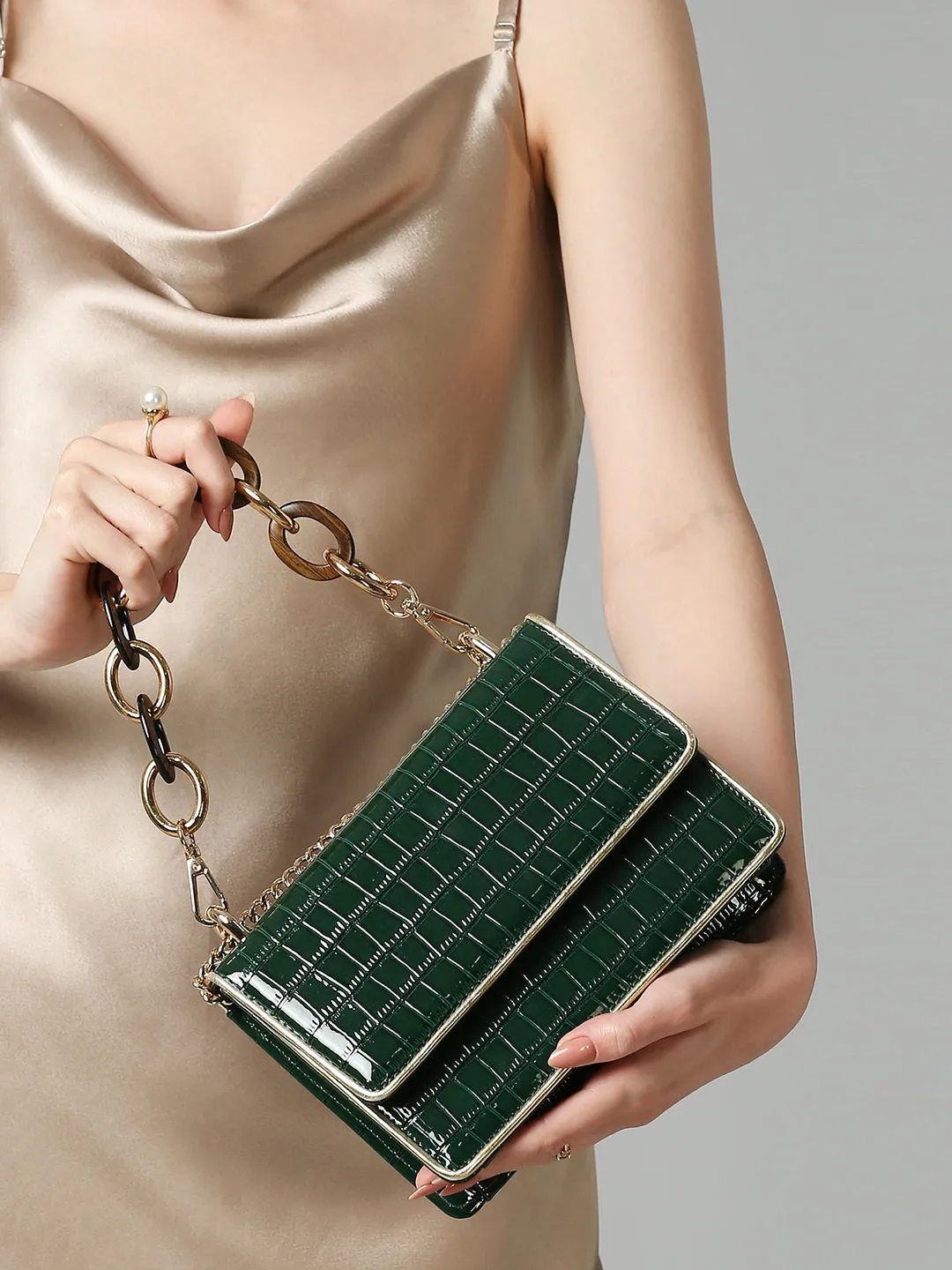 Inc.5 Women Green Embellished Fancy Clutch