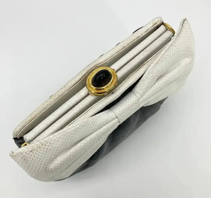 Judith Leiber Black and White Lizard Bow Front Clutch